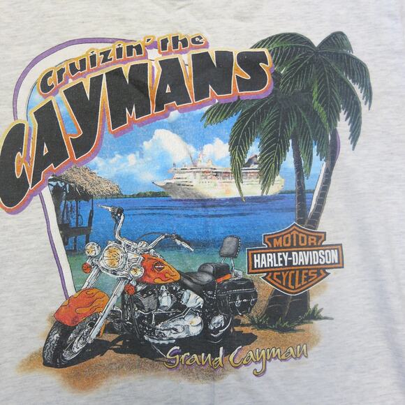 HARLEY DAVIDSON T SHIRT Cruzin the Caymans Size*see notes Pirate Beach Gray - Picture 2 of 6